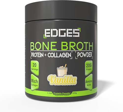 Edges Bone Broth Protein Powder - Vanilla Flavoured - 100% Grass-Fed, Rich in Protein, Collagen & Amino Acids