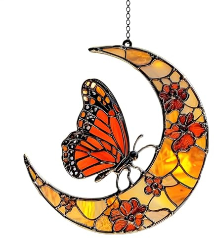 Cattador De Luna Solar, Mariposa Y Luna Solar Catcher Window Butterfly Catcher Catcher Butterfly Sun Catcher, Monarch Butterfly Y Flower Moon Ornament Para Ventana - Ornamento De Arte Acrílico Para De