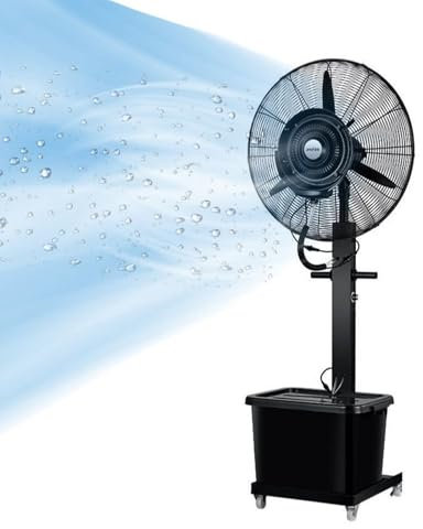 Ventilador Nebulizador Refrigerante, Ventilador Industrial de Pie con 3 Velocidades y Depósito de 42 L, Enfriador de Aire de Alta Velocidad con Oscilación de 90° para Taller Garaje Oficina(25 inches)