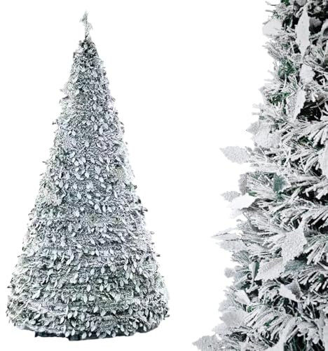 HORO.ES - Árbol de Navidad Plegable nevado 150CM - 180CM Árbol de Navidad Plegable Flocado predecoradas para el hogar, Dormitorio, Comedor (180 CM)