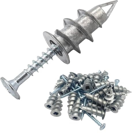 20 Pcs Metal Plasterboard Fixings,Heavy Self-Drilling Duty Wall Plugs and Screws,Metal Self Drilling Plasterboard Fixings,Lasting Self Drill Professional Wall Plugs,for Plaster,Concrete,Bricks