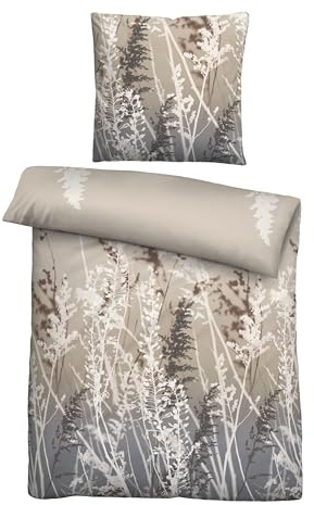 biberna Feinbiber Bettwäsche 0004103 GRÄSER 1x 135x200 cm + 1x 80x80 cm, Taupe
