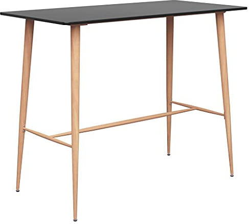 Teenpull Bartisch Schwarz 120x60x105 cm, Stehtisch Küche Essbereich, Robuster Thekentisch mit Metallbeinen in Holzoptik, Modernes Design für Zuhause