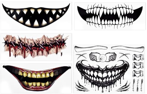 Tatuaggi Temporanei per Halloween, Orrore Grande Bocca Ferita Cicatrici Punti Tatuaggi Decalcomanie Tatuaggi Bocca, per Halloween, Feste in Maschera Cosplay
