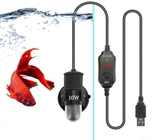 Mini Aquarium Heater with USB Power and Adjustable Thermostat, Submersible Design for Small Fish Tanks and Pet Water Sources, Explosion Proof Quartz Material (SC07A)