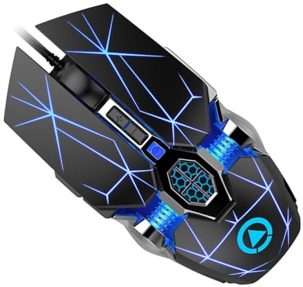 FONDOTIN Mouse da Gioco USB Filo per Computer Portatile, Rivestimento Antiscivolo Similpelle, Luci LED Rgb Effetto Screpolato, Resistente All'usura, Accessorio Gaming per PC