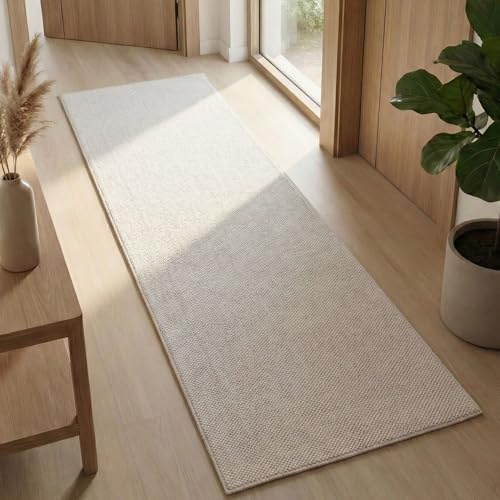 Carpetsale24 Teppich Läufer 80x250 cm Creme Einfarbig Bouclé Schlingenflor Skandi Stil Superweich Robust Pflegeleicht Moderner Flurteppich für Eingangsbereich Küche Korridor Schlafzimmer