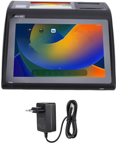 Fafeicy POS-Terminalmaschine POS-System POS-Terminal 10,1 Zoll und 5 Zoll Doppelbildschirm Eingebauter 58-mm-Thermodrucker Barcodescanner NFC BT5.2 WiFi 6 mit Mehreren Schnittstellen (EU-Stecker)