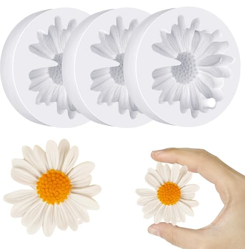 3 Stück Kerzen Formen Silikon,Kerzen Silikonformen Blumen,Gänseblümchen Kerzenform Silikonform Gießen,3D Gießformen Weihnachten Verwendet für Kerz en,Seife und Andere DIY Handwerk Machen(Weiß)