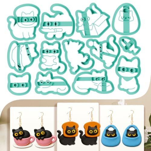 beinkmake 14 Stück Katzen Polymer Ton Ausstecher Set Ton Ohrring Ausstecher Für Erwachsene Polymer Schmuckausstecher Mit Ohrring Zubehör DIY Bastelbedarf