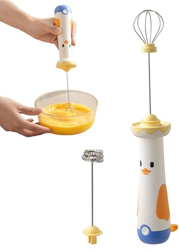 Mini Frusta Elettrica,Montalatte Ricaricabile Portatile Papera Cartone - Frusta Elettrica A Bacchetta - Per Mescolare, Montare, Preparare Dolci, Uova, Latte, Panna, Caffè Latte E Espresso, Torte