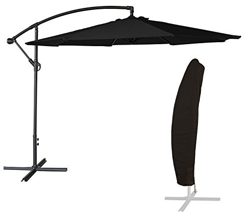 Parasol de Jardin déporté OAHU Rond 3m de diamètre Noir avec manivelle. Parasol déporté inclinable et Rabattable avec Housse de Protection.