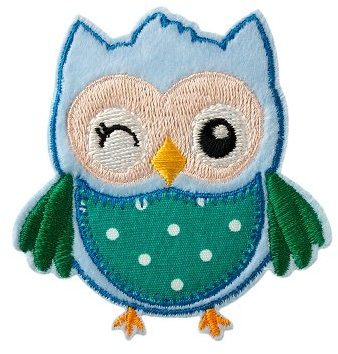 Mono-Quick GmbH Applikationen - Kids and Hits - aufbügelbar Eule, groß ca. 5,0x6,5 cm blau