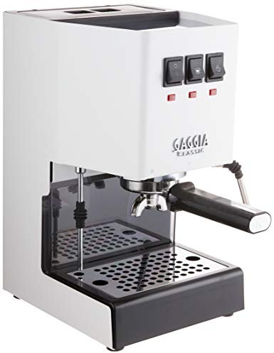 Gaggia Classic E24 Evo Pro Manual Espresso Coffee Machine Maker with Brass Boiler & Solenoid Valve - Polar White