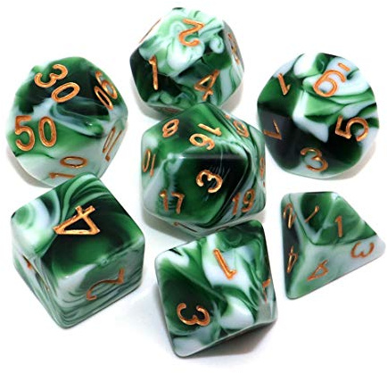 CREEBUY, Set di dadi poliedrici bianchi e verdi per dungeon e dragons, D&D pathfinder, set di 7 dadi per giochi di ruolo