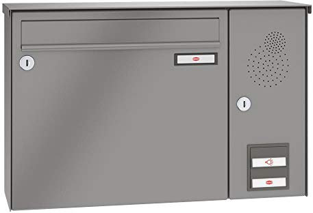 RENZ/Basic B/Aufputz-Briefkastenanlage Wand-Briefkasten/RAL-Farbe 9007 Volumen 1/Sprechsieb rechts/Dein-Briefkasten.de