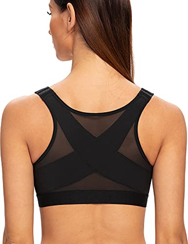 MELENECA Women's Front Fastening Wirefree Post Surgery Plus Size Back Support Posture Bra