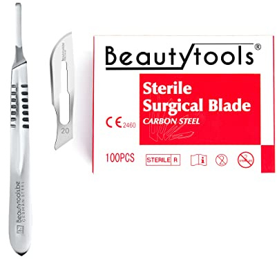 BeautyTools Set de Scalples avec support Bistouri n° 4 + lames Scalpel n° 20 (100 pièces) - stérile emballé (BP-2922)