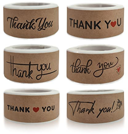 720 PCS 1 x 3 Thank You Stickers Rectangle Gift Seal Kraft Paper Thank You Stickers Labels Diary Stationery Stickers for Business Wedding Party Decor Handmade Decoration Sticker (6 Roll, 120 / Roll)