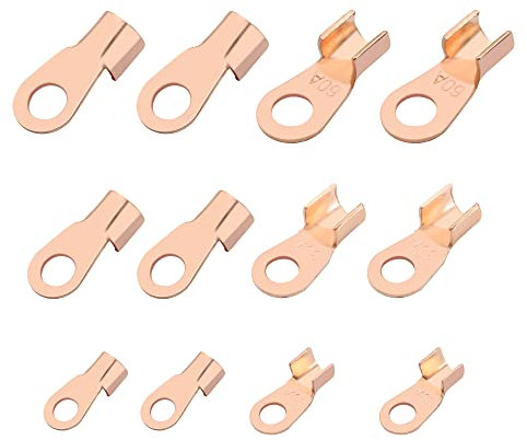 YAODHAOD Terminal de alambre de cobre 30 piezas, conector de terminal de barril abierto resistente 10A 30A 60A,Para cables automotrices, marinos y domésticos engarzados