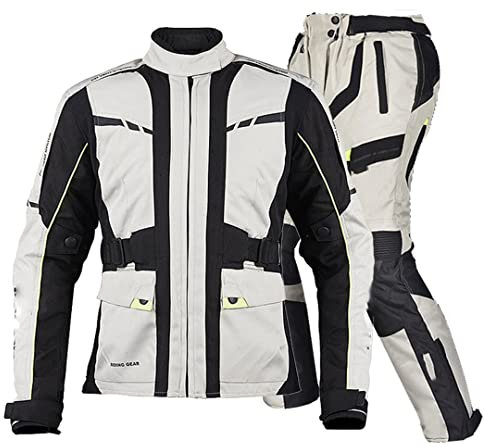 Hcclijo Herren Winddicht Wasserdicht Motocross Jacke Nacht Reflektion Motorrad Reiten Motorrad Jacke K6501RA Grau Set XL