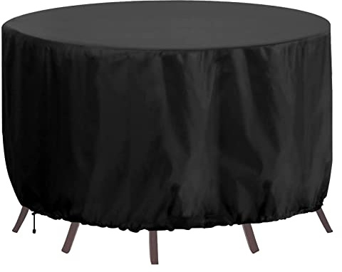 RICHIE Fundas redondas para muebles de jardín impermeables, funda redonda grande para mesa de jardín de 250 x 90 cm, cubierta de mesa redonda 420D resistente al viento, anti-UV, cubierta de muebles