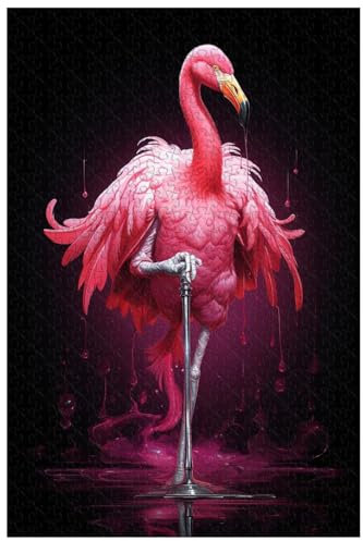 AiQima Holzpuzzle, Puzzle Für Erwachsene, Schöner Flamingo-Fechter, Retro-Cartoon-Duell-Stil/D/1000