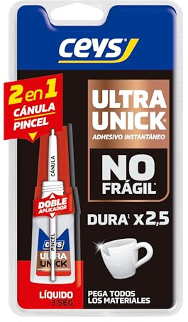 Ceys - UltraUnick - Adhesivo instantáneo 2 en 1 para múltiples materiales - Alta resistencia y secado rápido - No Frágil - Pega todos los materiales - 5 g