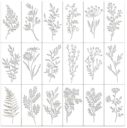WeddHuis 18 Pezzi Piccoli Stencil per Dipingere,Stencil in Plastica Riutilizzabili a Tema Naturale Fiori Farfalle Uccelli,Stencil per Pittura e Disegno per Legna Parete Scrapbooking Regali Home Decor