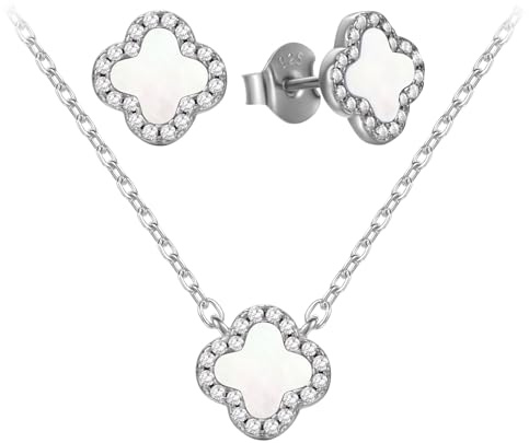 Evensee 925 Silber Schmuck Set Ohrringe Halskette für Damen | 925 Silber Ohrringe Halskette Set,Hypoallergen,Rhodiniert,Geschenk für Damen,Muttertag,Weihnachten,Valentinstag