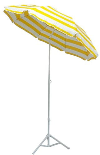 HCBUTAE Strandschirm mit Seitenteilen, Gelb Weiß Gestreift, 1.8m, Neigbar, Höhenverstellbar, Großer Sonnenschirm mit Ständer, Gartenschirm, Tragbarer Camping Schirm