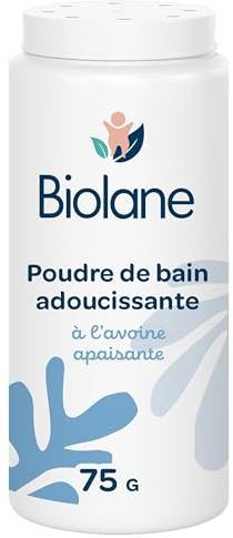 BIOLANE - Poudre de bain adoucissante - Bain bebe - Protège et Apaise - 100% d'Origine Naturelle - 75g - Dès la naissance - Fabriqué en France