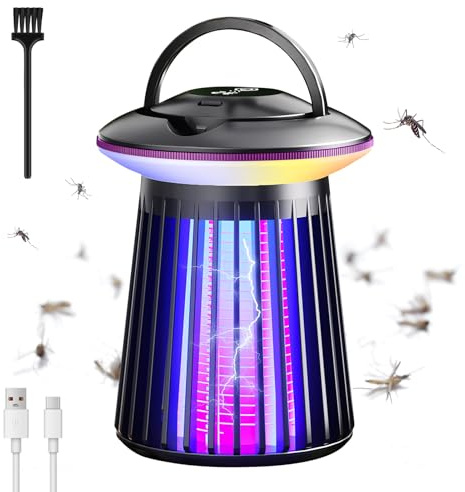 Insektenvernichter Elektrisch Campinglampe Outdoor LED Mückenlampe USB 2-In-1 Mückenfalle Wiederaufladbar Mückenschutz mit Beleuchtungsmodi Moskito Schutz Lampe für Freien (Schwarz)