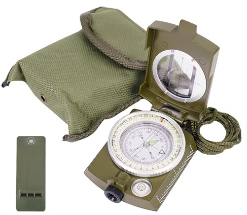 Outdoor Metal Compass with Sighting Lens, Ruler, Multi in one tool,and Whistle, Multifunctional Orienteering Waterproof Compass for Map Reading, Navigation, Hiking,Adventure (Green)
