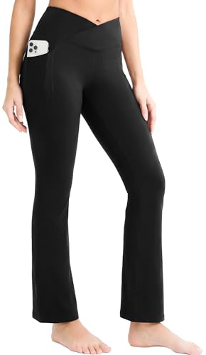 Yogaration Leggings a Zampa Donna Vita Alta Crossover | Pantaloni Yoga Donna con Tasche, Tessuto Elasticizzato Coprente per Fitness, Pilates, Sport e Uso Quotidiano