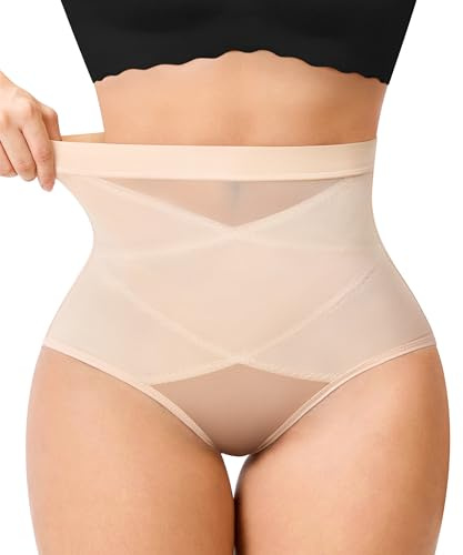 Nebility Braga Faja Reductora Mujer Invisible Tanga Faja Moldeadora de Cintura Media con Doble Panel Cruzado para Uso Diario como Ropa Interior Abdomen Adelgazante Shapewear (Beige, M)