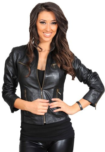 A1 FASHION GOODS Chaqueta de motociclista de piel negra ajustada para mujer, abrigo casual con cremallera Jenny, Negro, 38