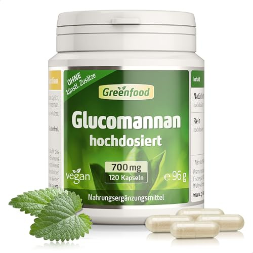 Glucomannan, 700 mg, hochdosiert, 120 Kapseln - OHNE künstliche Zusätze | Natürlich Abnehmen, Glucomannan-Extrakt (Konjakwurzel), Laborgeprüft, Ohne Gentechnik, Halal, Vegan