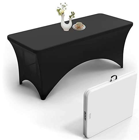 Urby Elastic Table Clothes For 6 Foot Rectangle Tables Fits 6ft Folding Tables From Lifetime, COSCO, Mainstays and Others. Heavy-duty Stretchy Wrinkle Resistant Spandex. Black.