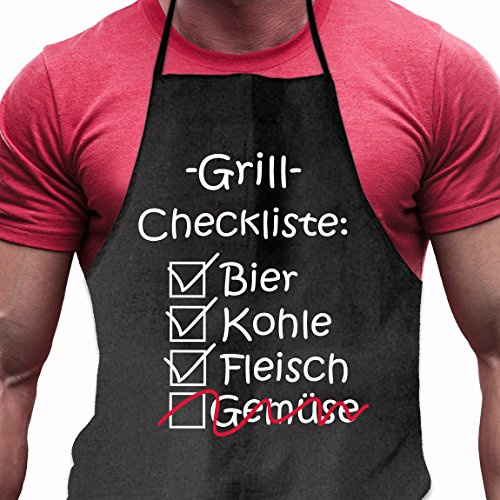 Shirtoo Grillschürze Checkliste Bier Kohle Fleisch - Lustiges Geschenk für echte Männer und Grill-Fans