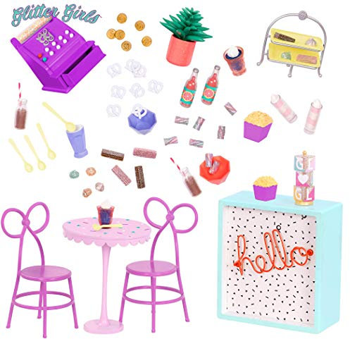 Glitter Girls - GG Sweet Shop Terrassen-Set - Shop Terrassen-Spielset mit 60+ Teilen - Terrassenmöbel-Set - Essen & Kasse spielen - 3 Jahre +