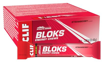 CLIF BLOKS Energy Chews | Strawberry | Plant Based | Quick Energy for Cycling and Running | Workout Snack | 18 x 60 g
