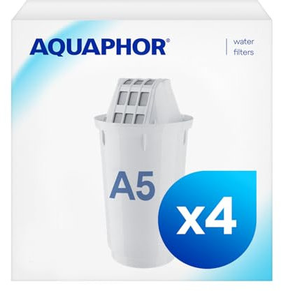 AQUAPHOR Filter Cartridge A5 Pack 3+1 | Filters Limescale, Chlorine, Heavy Metals | 350L Clear Water | AQUALEN Technology for Better Tasting Food & Drink | Replacement Cartridge for A5 Filter Jugs