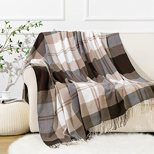 BATTILO HOME Brown Plaid Throw Blanket for Couch - Fall Plaid Blanket Buffalo Plaid Blankets - Lightweight Farmhouse Outdoor Throw Blankets for Bed, Sofa (50x60, Coffee)