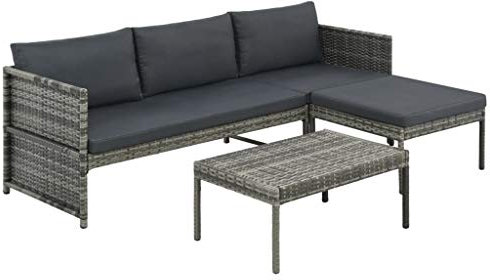 Tidyard 9-tlg. Garten-Lounge-Set mit Auflagen Poly Rattan Grau Gartencouch Garten Polyrattan Couch Gartenbank Rattansofa Ecksofa Eckcouch Outdoor Rattan lounge-Bett Garten Gartengarnitur Loungesofa