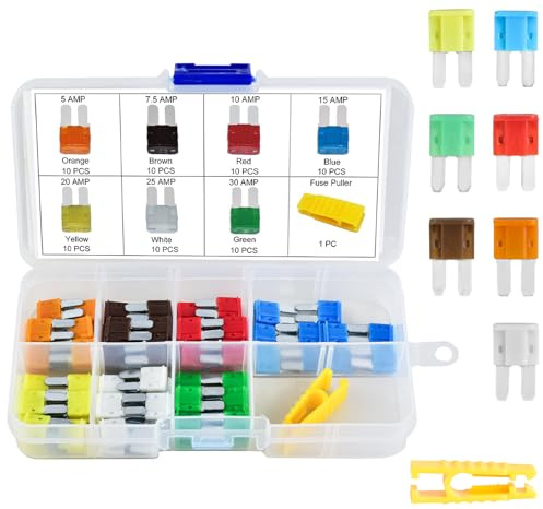 MuHize Micro2 Blade Fuse Kit - 70 Pcs ATS Standard (10 of Each: 5A/7.5A/10A/15A/20A/25A/30A) for Car Electronics Circuit Protection, Replacement Fuses for Dash Cam/Lights/Audio