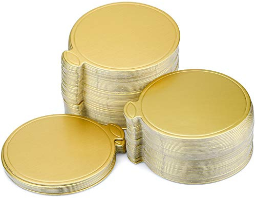 Winfred 100 Pezzi Mini Basi in Cartone Basi per Torta 8 cm Basi Rotonde Base Oro USA e Getta per Torte e Dessert, per Compleanni, Matrimoni, Feste e Comunioni
