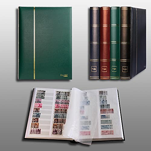 Prophila Collection 60 weiße geteilte Seiten Briefmarkenalbum Einsteckbuch wattierter grüner Einband