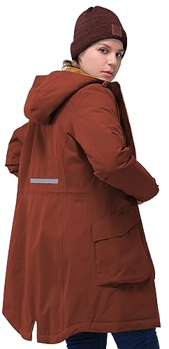 33,000ft Damen Wintermantel Lange Warme Winterjacke Wasserdichte Winddichte Parka Regenjacke Verdickene Funktionsjacke Mit Kapuze Übergangsjacke Outdoorjacke, Kirschrot XXL