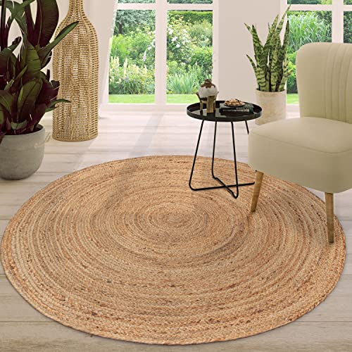 TT Home Tapis en Jute Chambre Adulte Rond Bohème Bohème Fait à La Main Bordure Modern, Couleur:Nature 3, Dimension:100 cm Rund